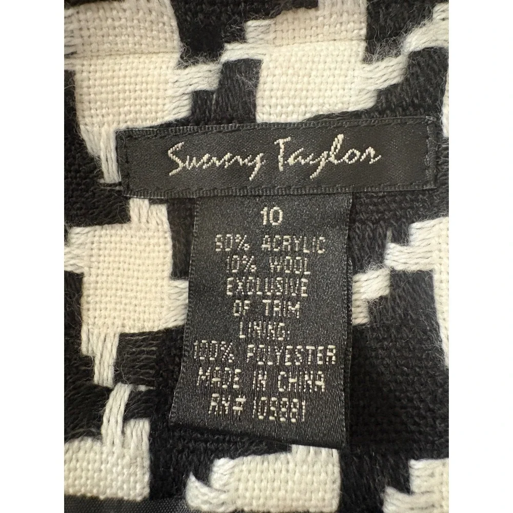 Sunny Taylor Womens Houndstooth Cropped Swing Jacket Black White Size 10 Trim - Picture 3 of 6